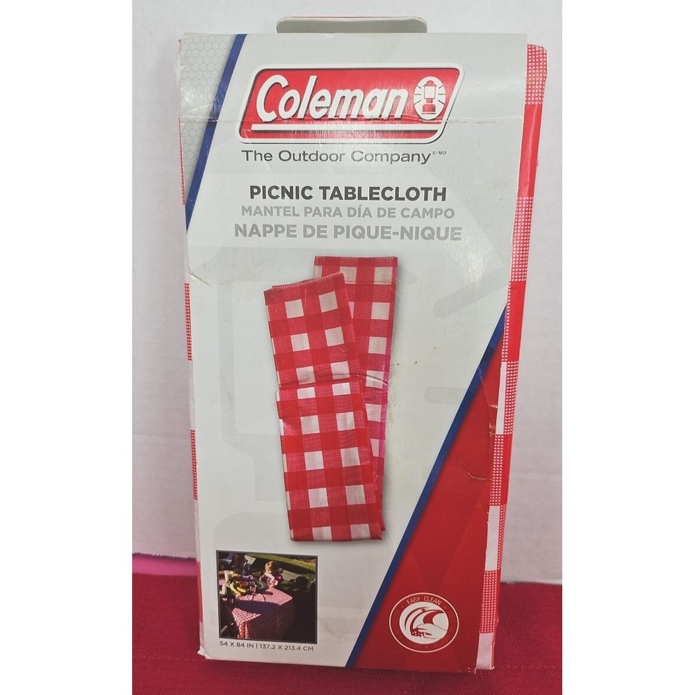 Coleman The Outdoor Company Red White‎ Plaid Picnic Tablecloth 54 x 84 Brand New
